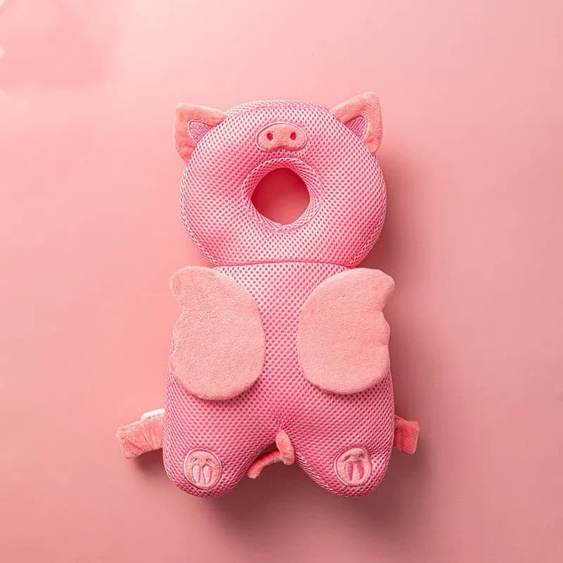Flying Pig baby head protector backpack shown from the back with wings and adjustable harness