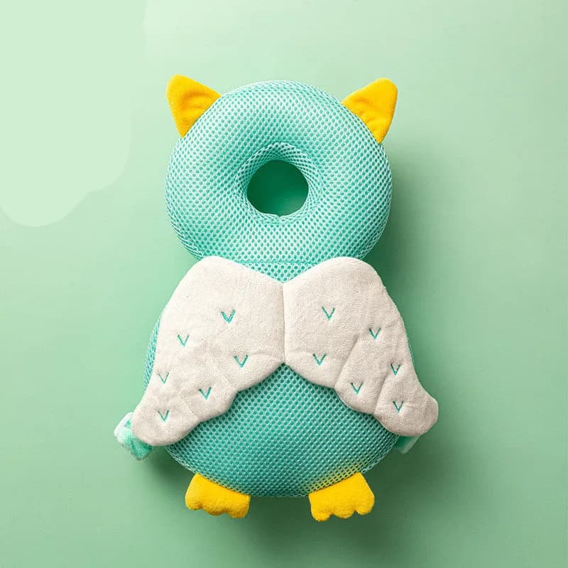 Green Owl baby head protector backpack